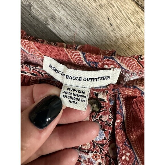 American Eagle Red Floral Off Shoulder Dress Hippie Boho Small - Picture 2 of 6